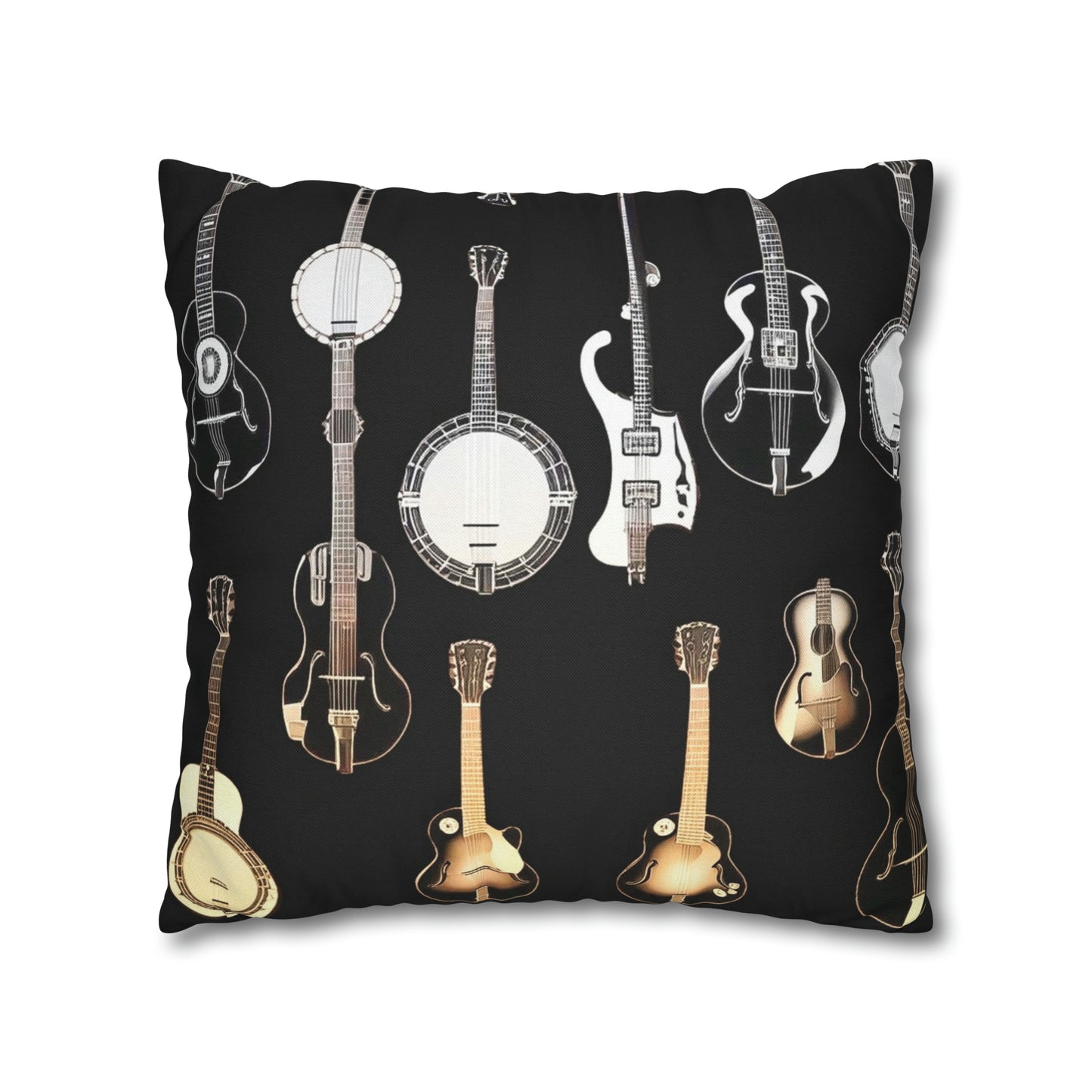 Banjos Guitars Spun Polyester Square Pillowcase