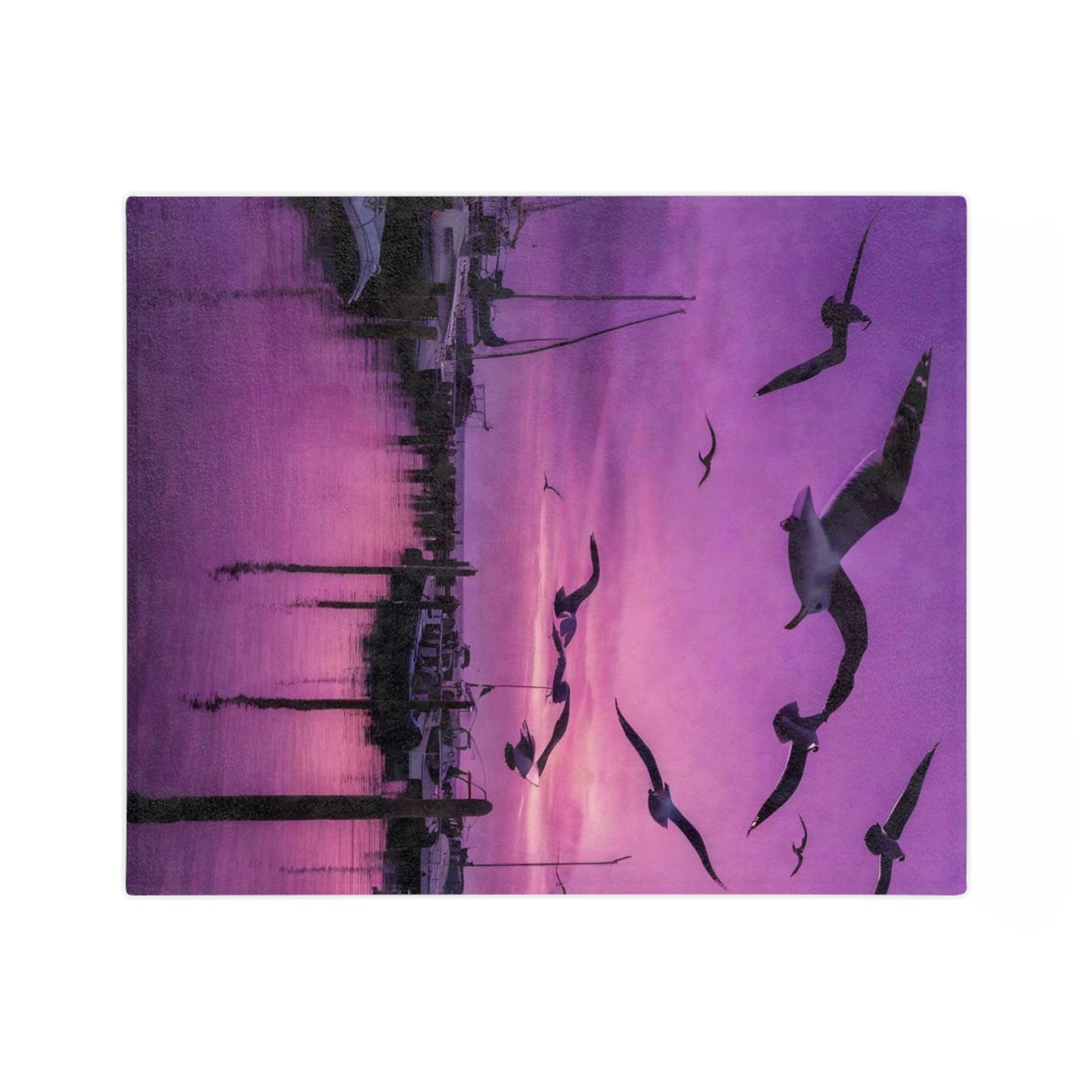 Seagulls Purple Sky Velveteen Microfiber Blanket