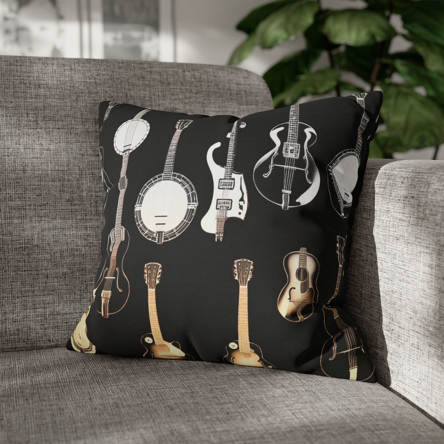 Banjos Guitars Spun Polyester Square Pillowcase