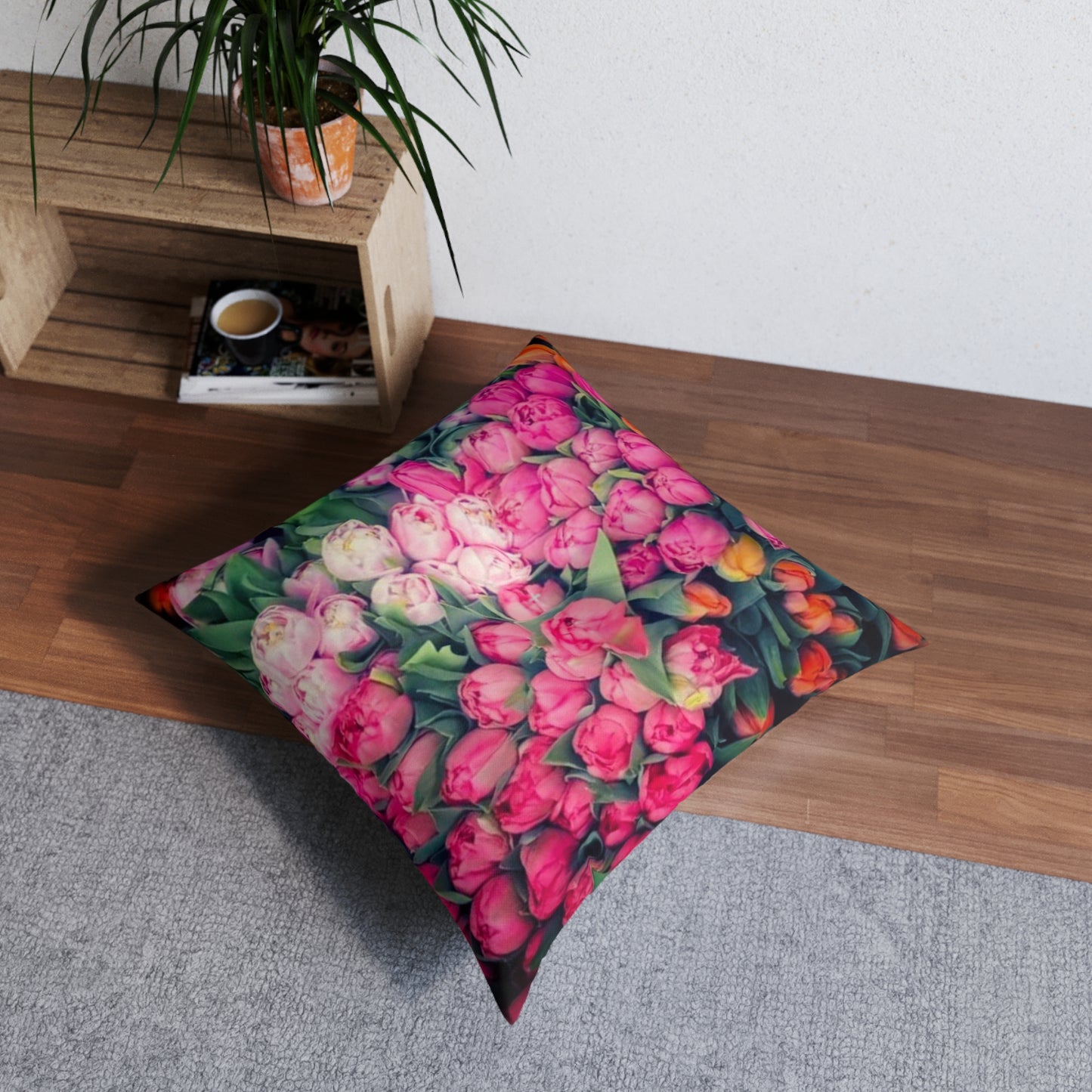 Roses Abundance Series Tufted Floor Pillow, Square