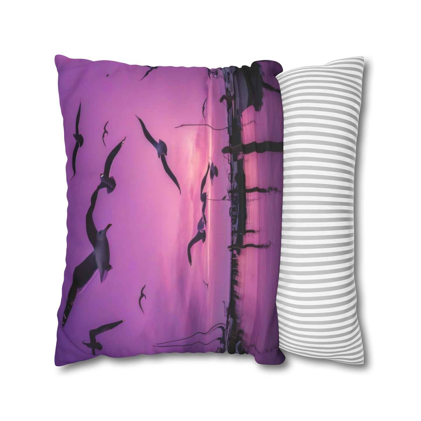 Seagulls in Purple Sky Faux Suede Square Pillowcase