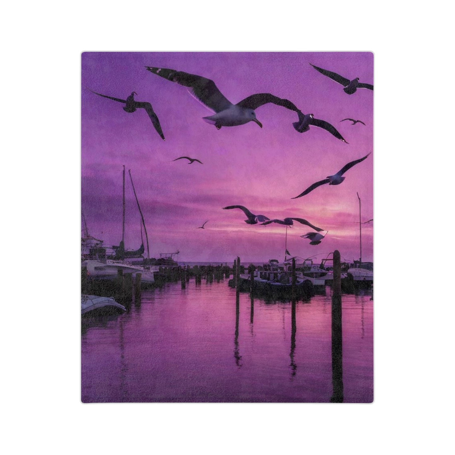 Seagulls Purple Sky Velveteen Microfiber Blanket