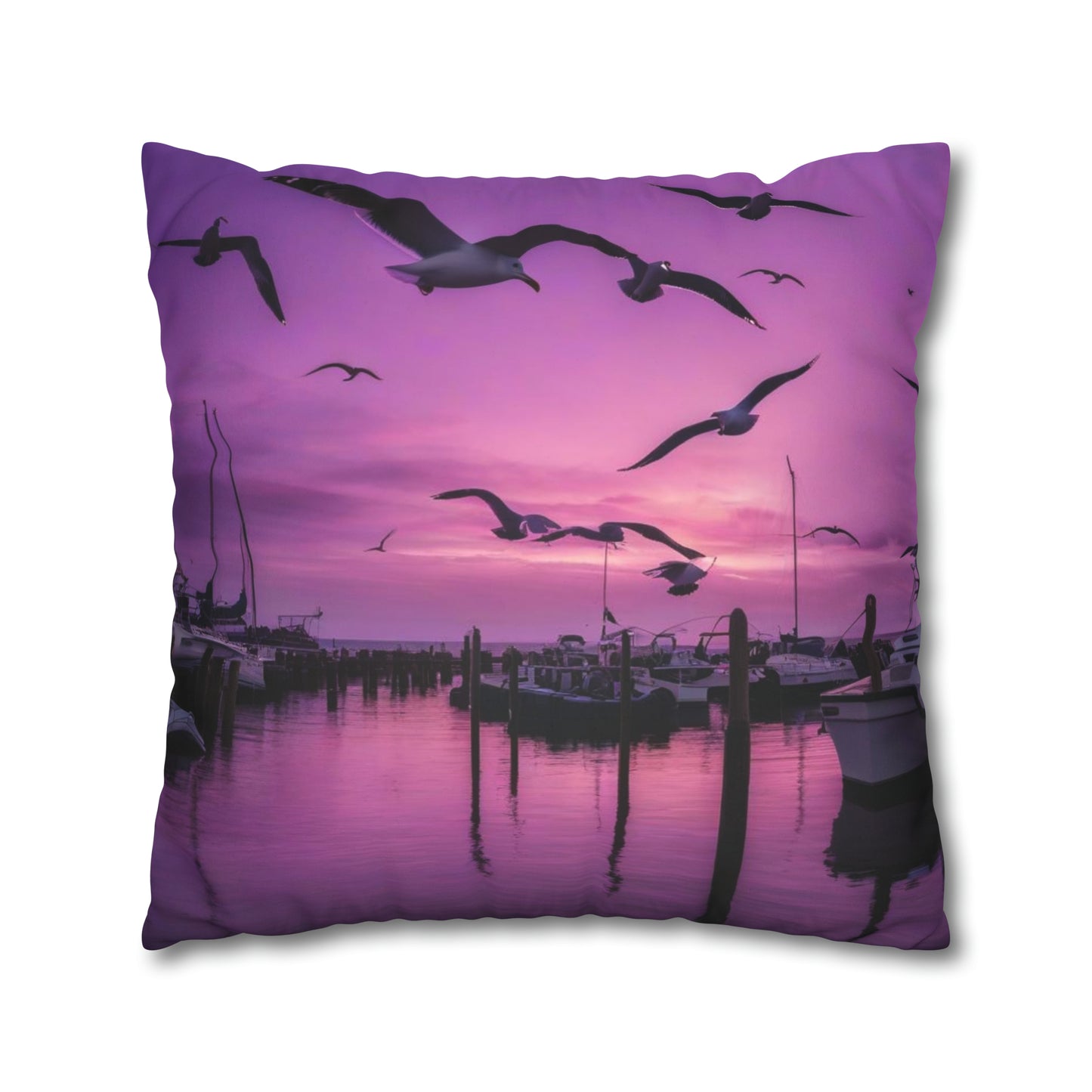 Seagulls in Purple Sky Faux Suede Square Pillowcase