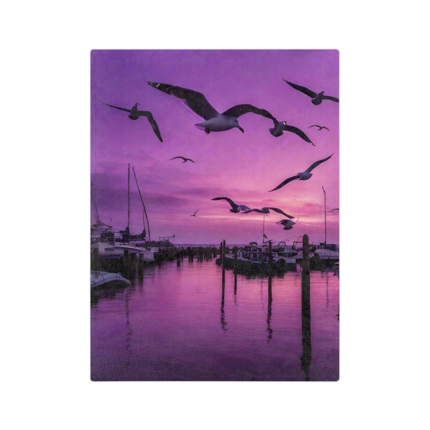 Seagulls Purple Sky Velveteen Microfiber Blanket