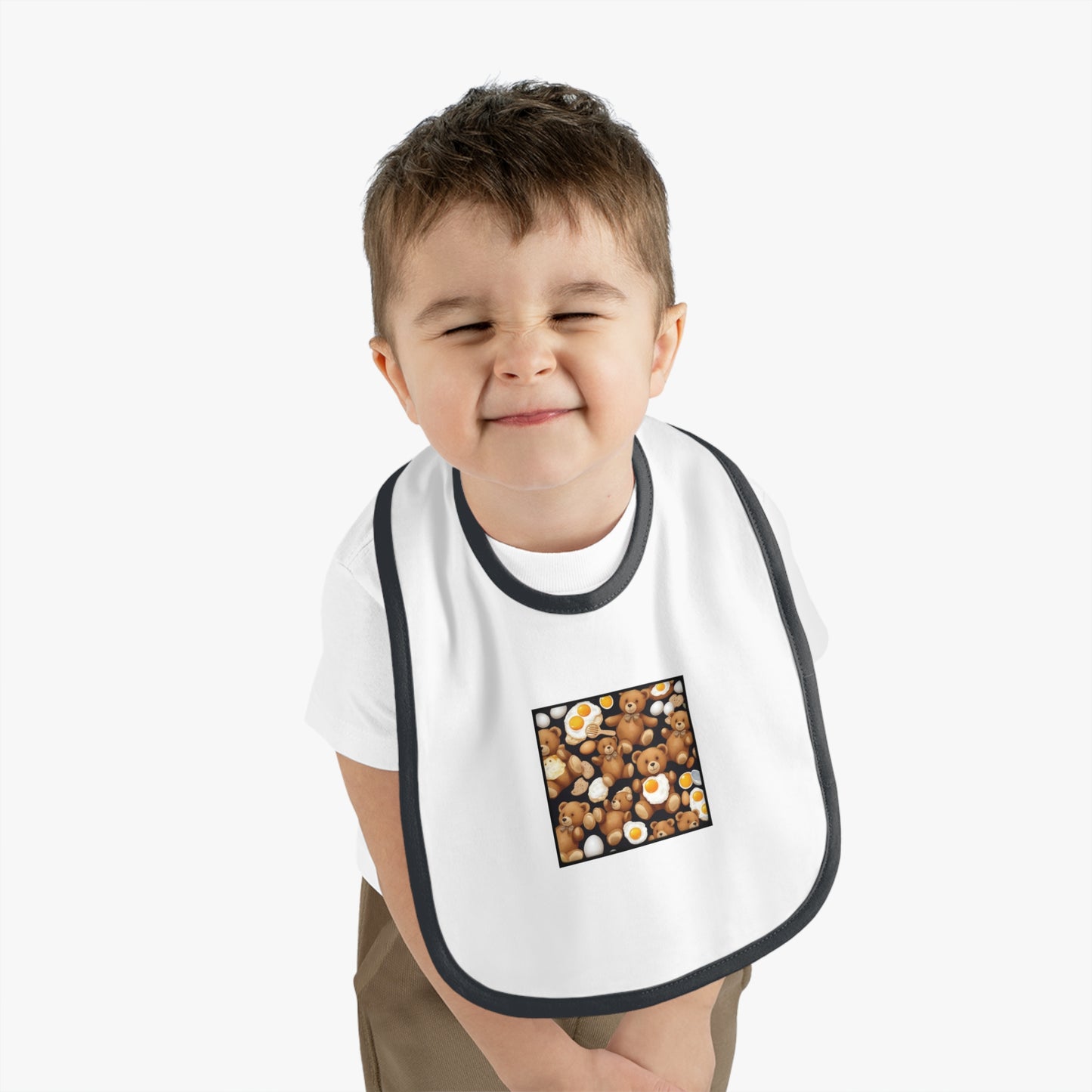 Bears and Fried Eggs Baby Contrast Trim Jersey Bib