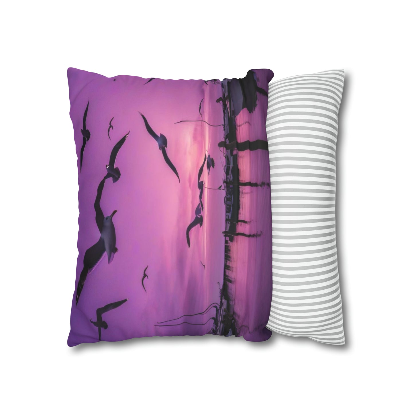 Seagulls in Purple Sky Faux Suede Square Pillowcase