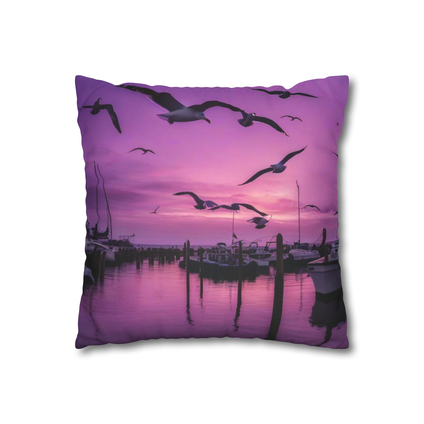 Seagulls in Purple Sky Faux Suede Square Pillowcase