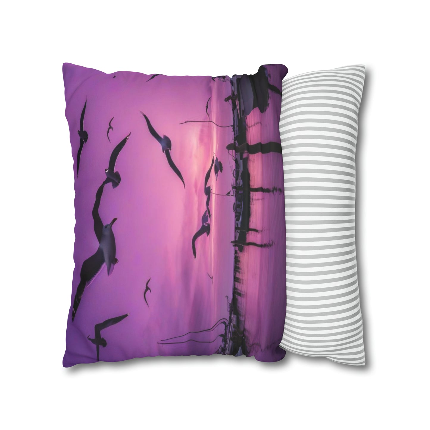 Seagulls in Purple Sky Faux Suede Square Pillowcase