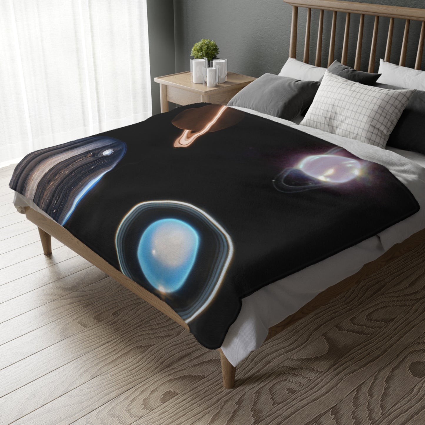 Space Planets Velveteen Microfiber Blanket (Two-sided print)