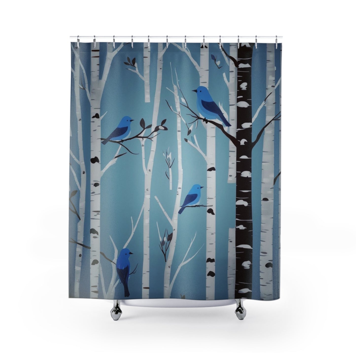 Bluebirds in Birch Trees Shower Curtains