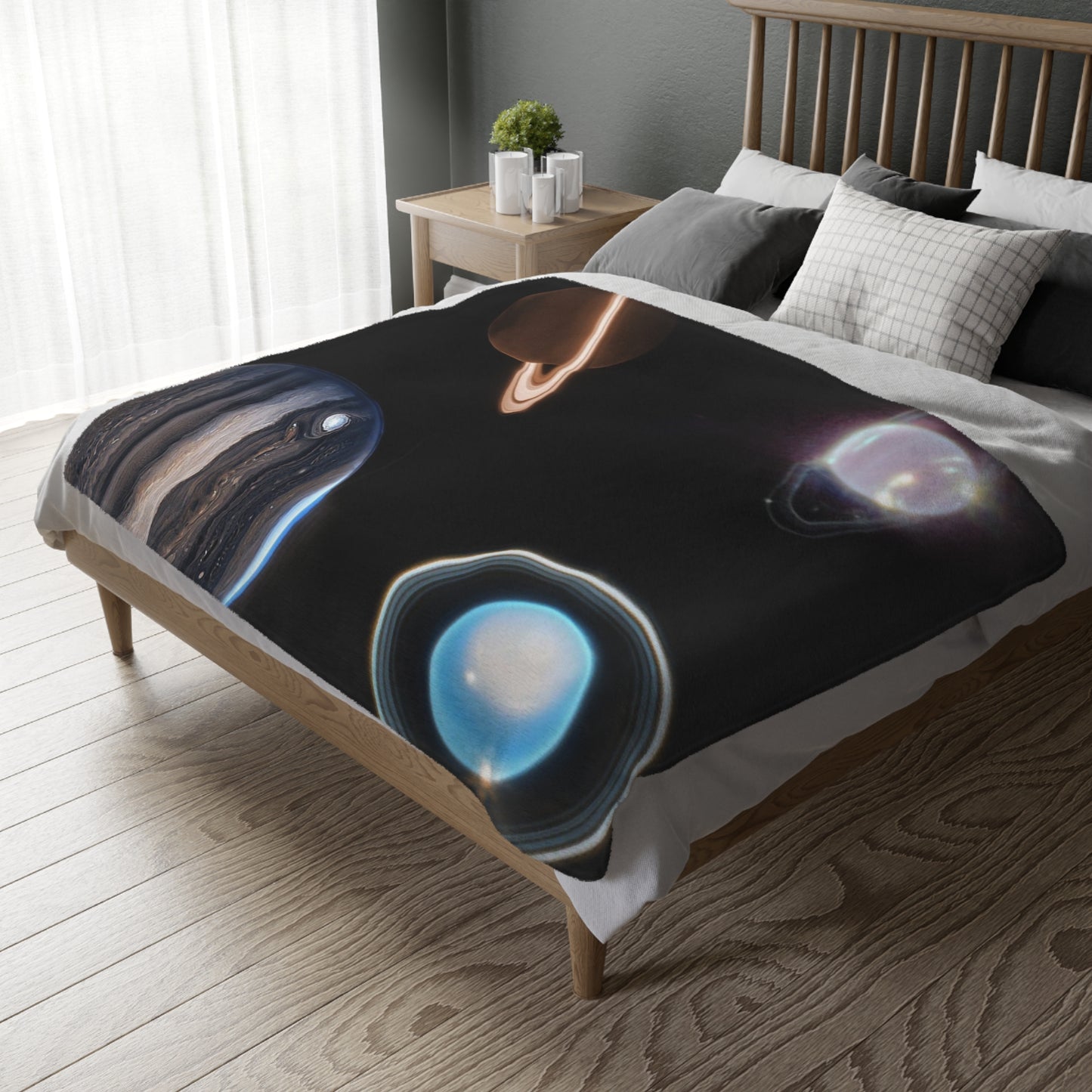 Space Planets Velveteen Microfiber Blanket (Two-sided print)