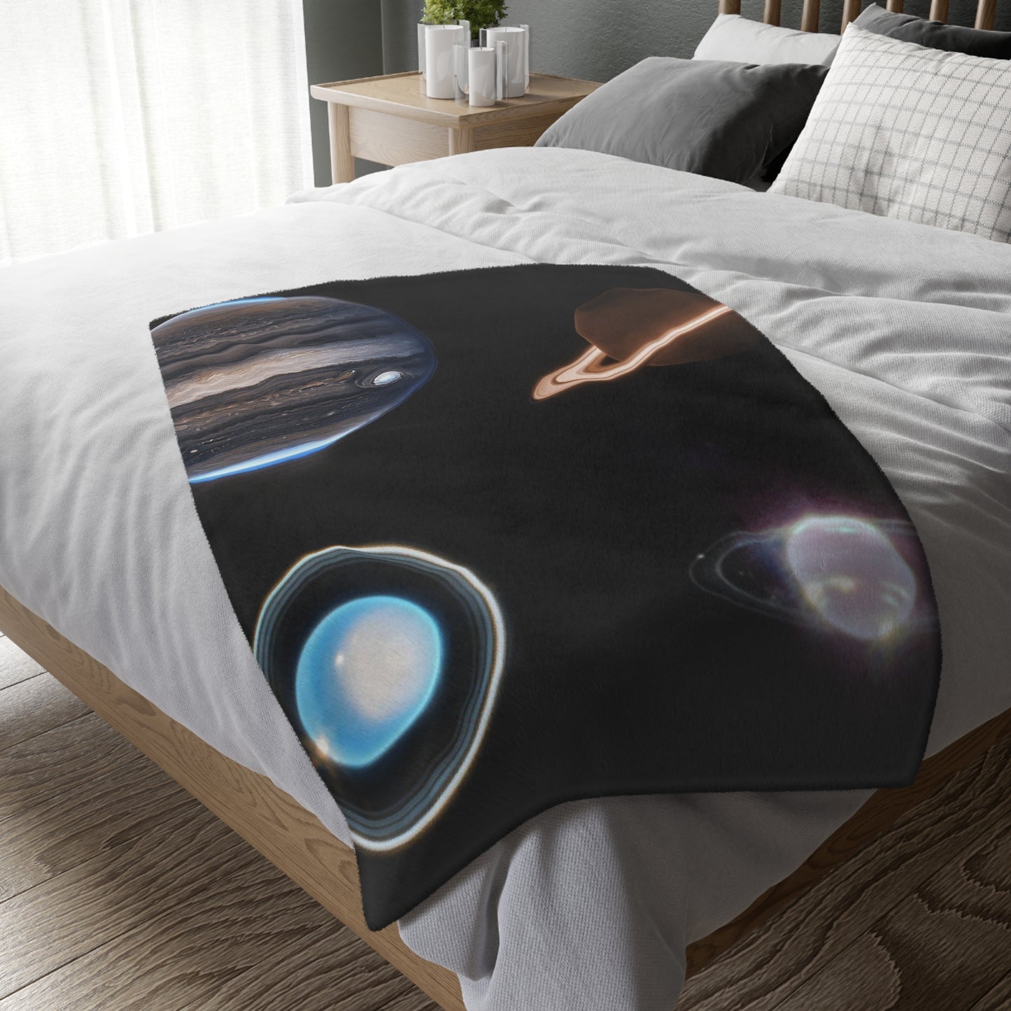 Space Planets Velveteen Microfiber Blanket (Two-sided print)