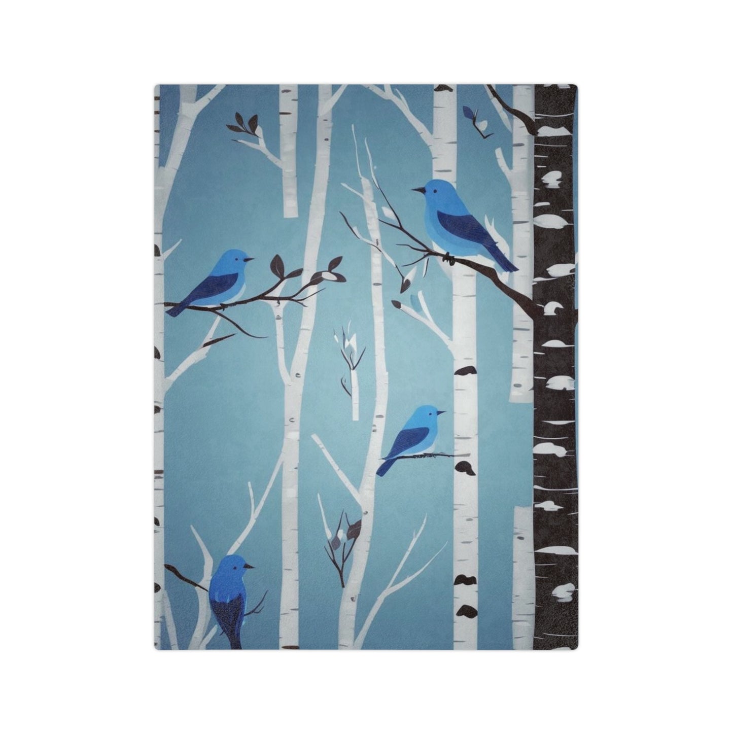 Bluebirds and Birch Velveteen Microfiber Blanket