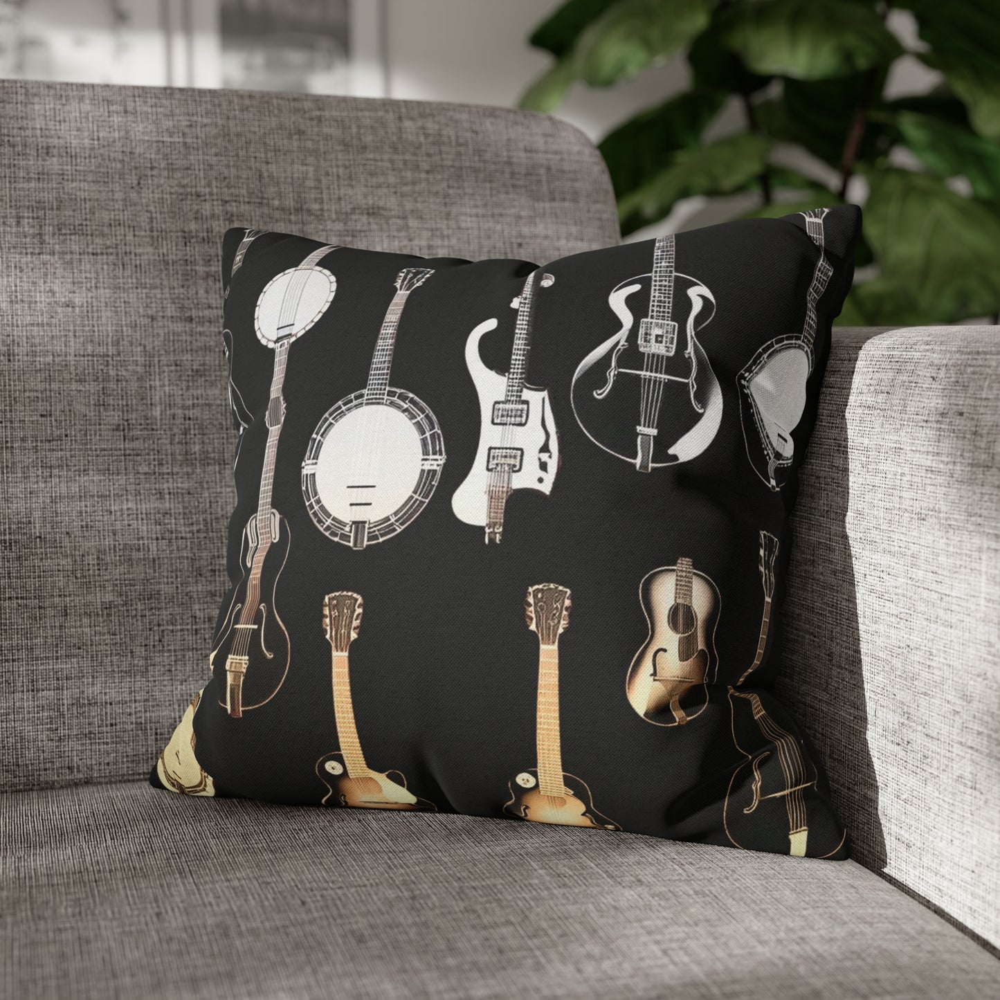 Banjos Guitars Spun Polyester Square Pillowcase