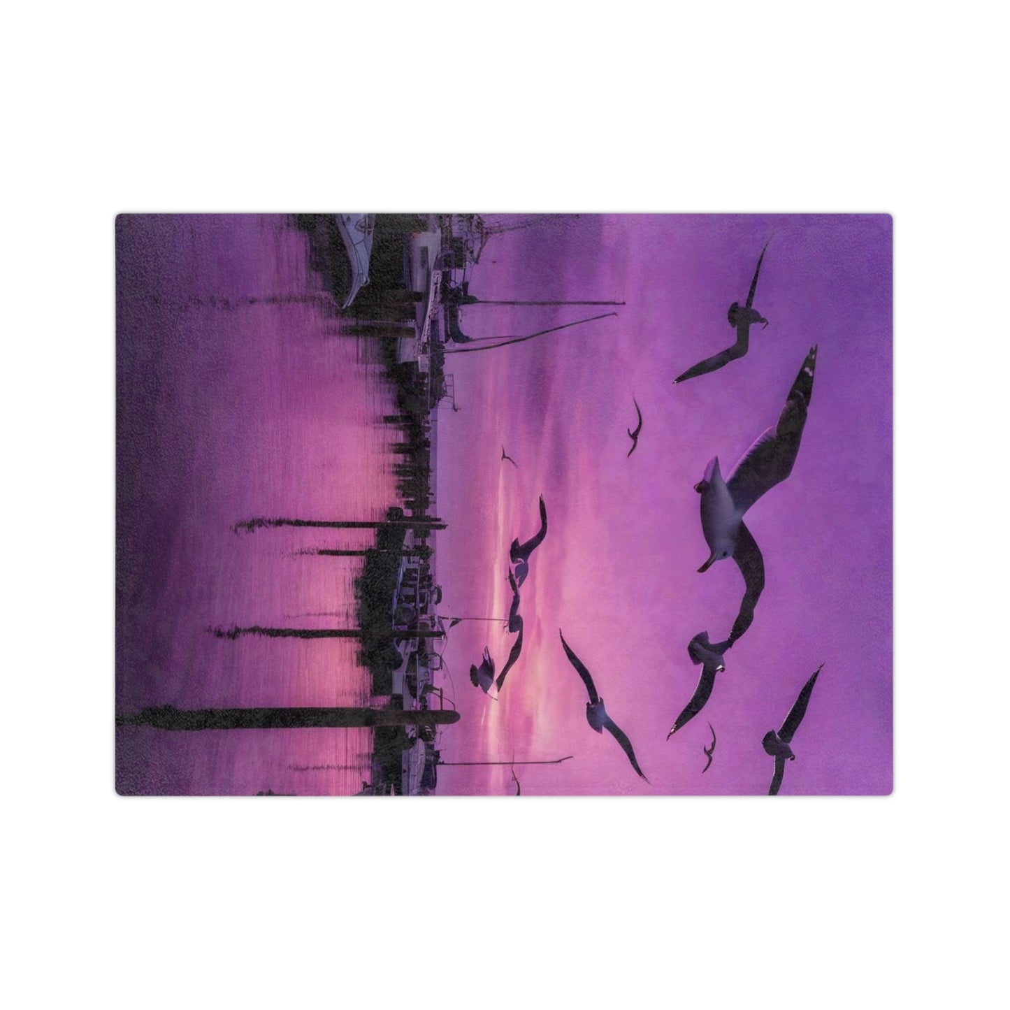 Seagulls Purple Sky Velveteen Microfiber Blanket