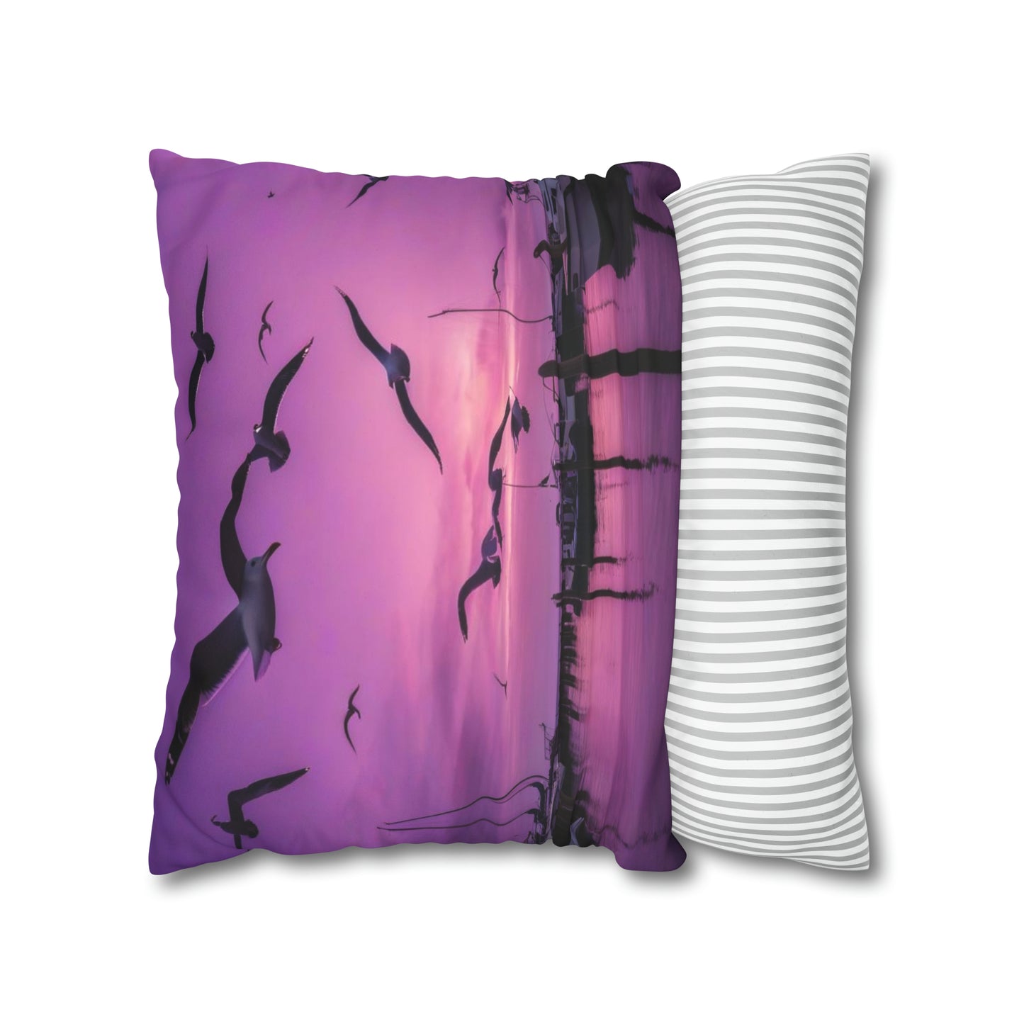 Seagulls in Purple Sky Faux Suede Square Pillowcase