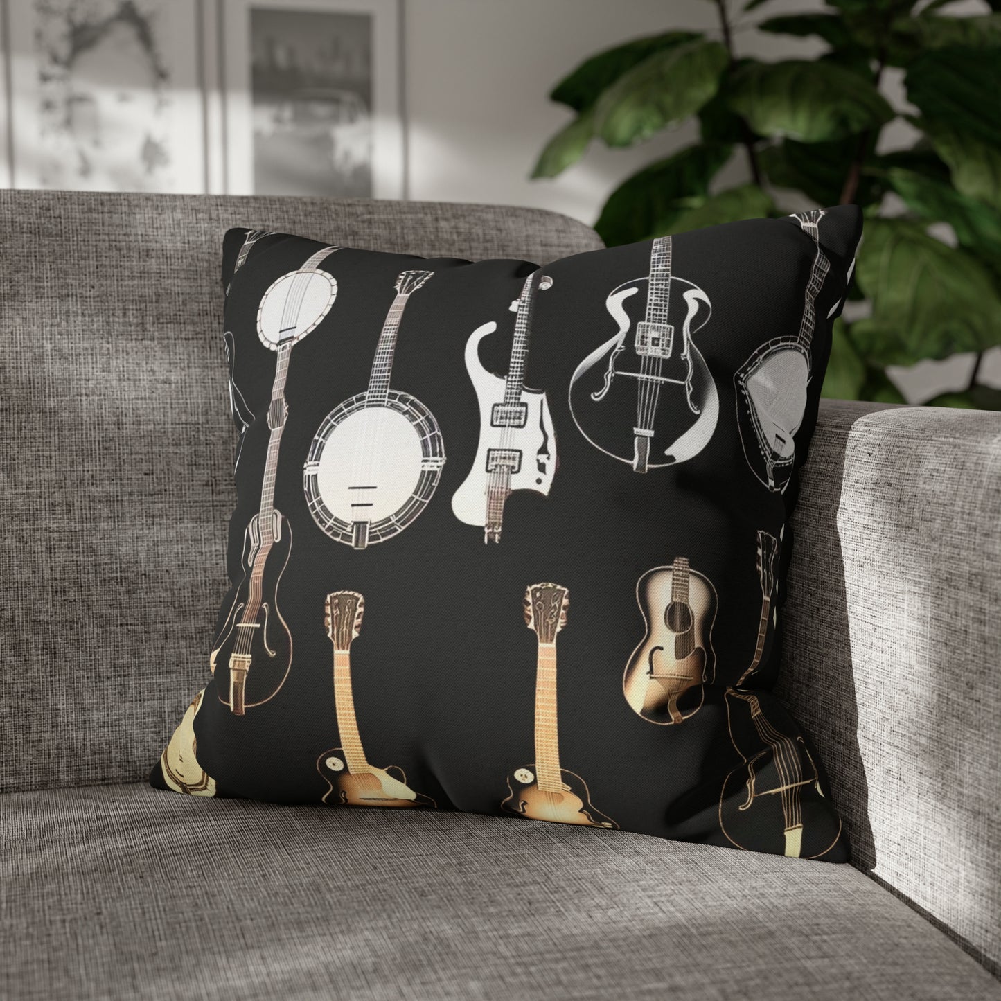 Banjos Guitars Spun Polyester Square Pillowcase