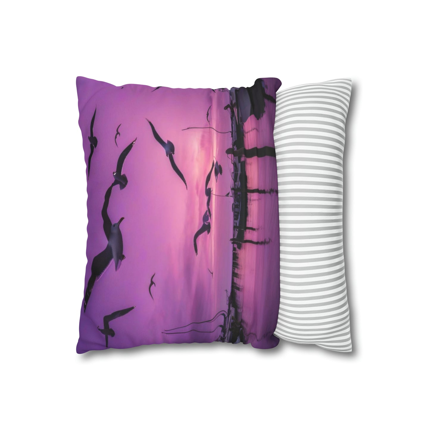 Seagulls in Purple Sky Faux Suede Square Pillowcase