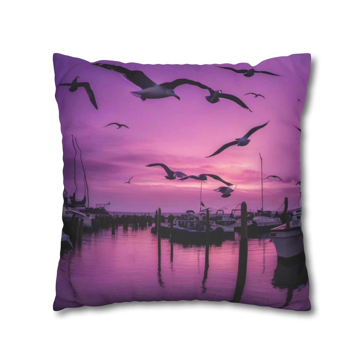 Seagulls in Purple Sky Faux Suede Square Pillowcase