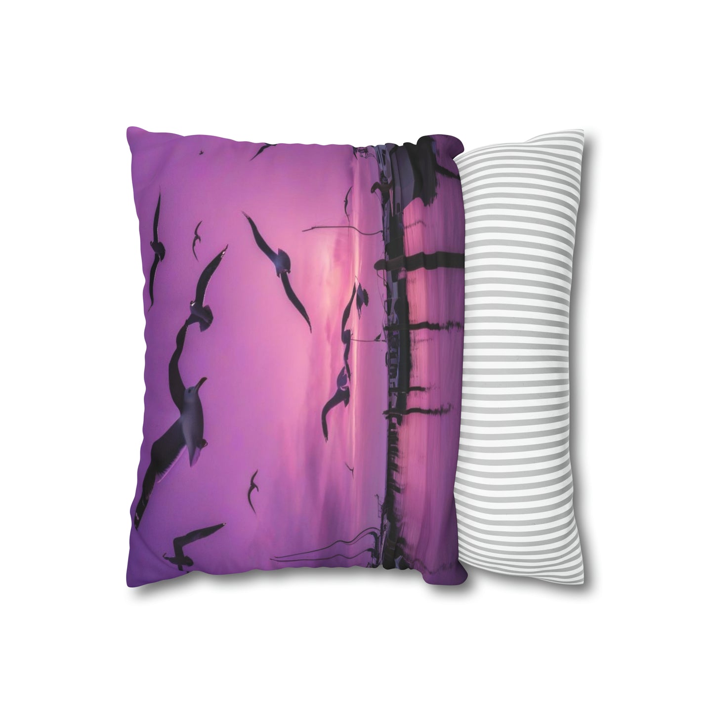 Seagulls in Purple Sky Faux Suede Square Pillowcase