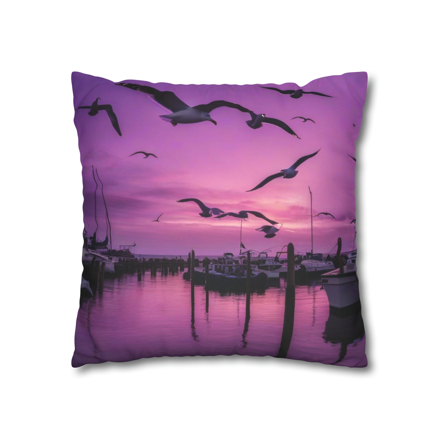 Seagulls in Purple Sky Faux Suede Square Pillowcase