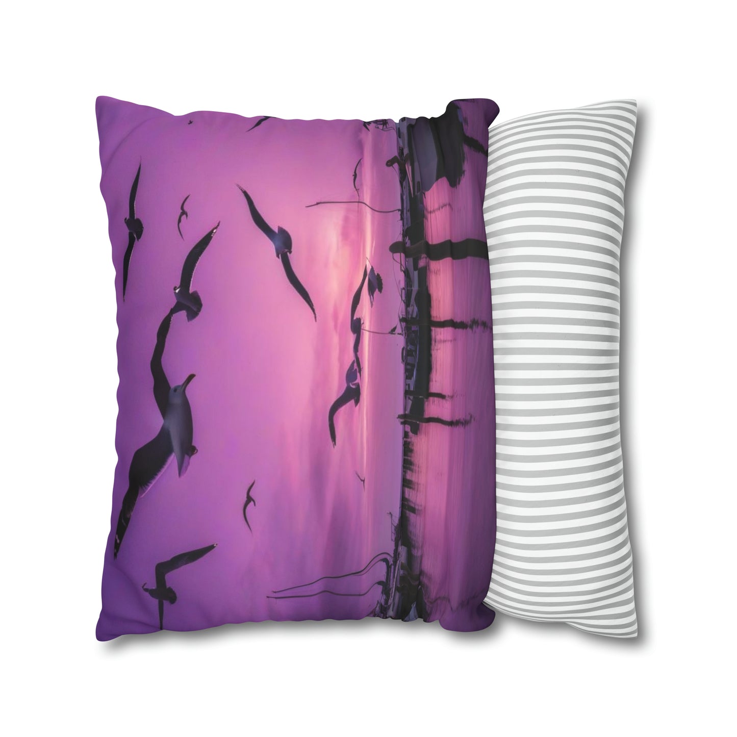 Seagulls in Purple Sky Faux Suede Square Pillowcase