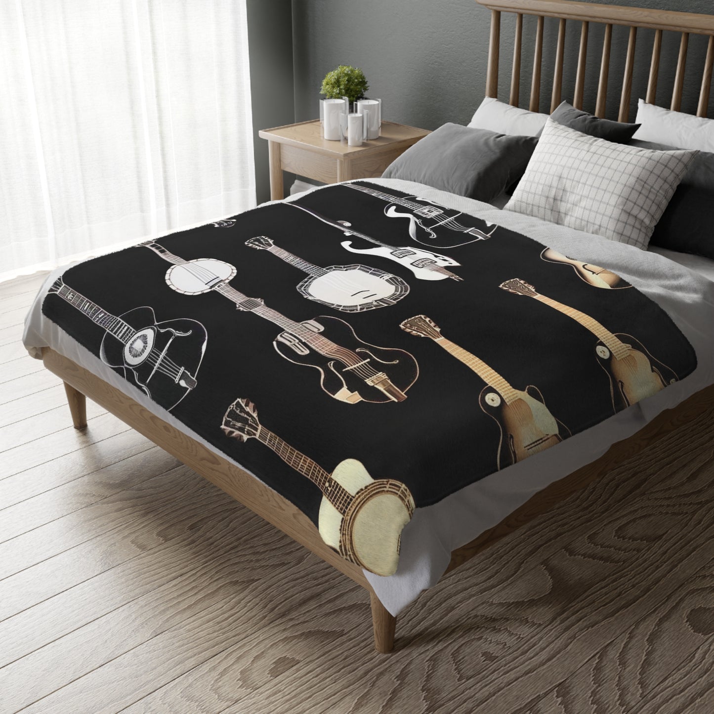 Banjo Guitar Velveteen Microfiber Blanket (Two-sided print)