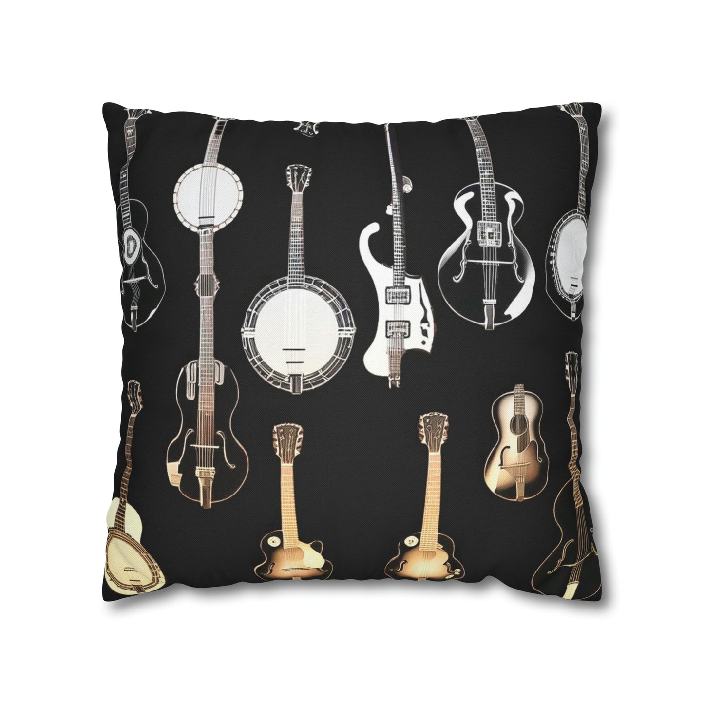 Banjos Guitars Spun Polyester Square Pillowcase