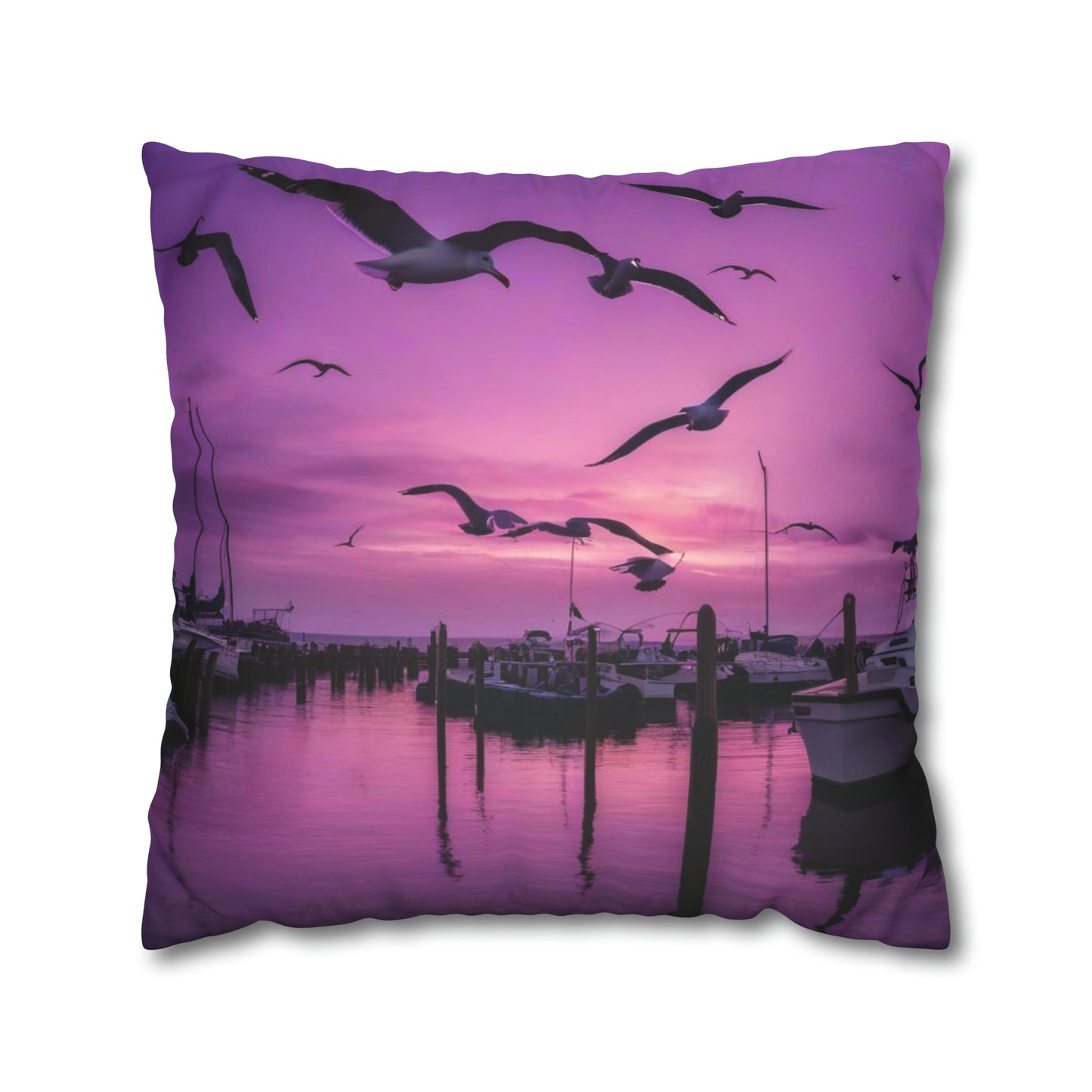 Seagulls in Purple Sky Faux Suede Square Pillowcase