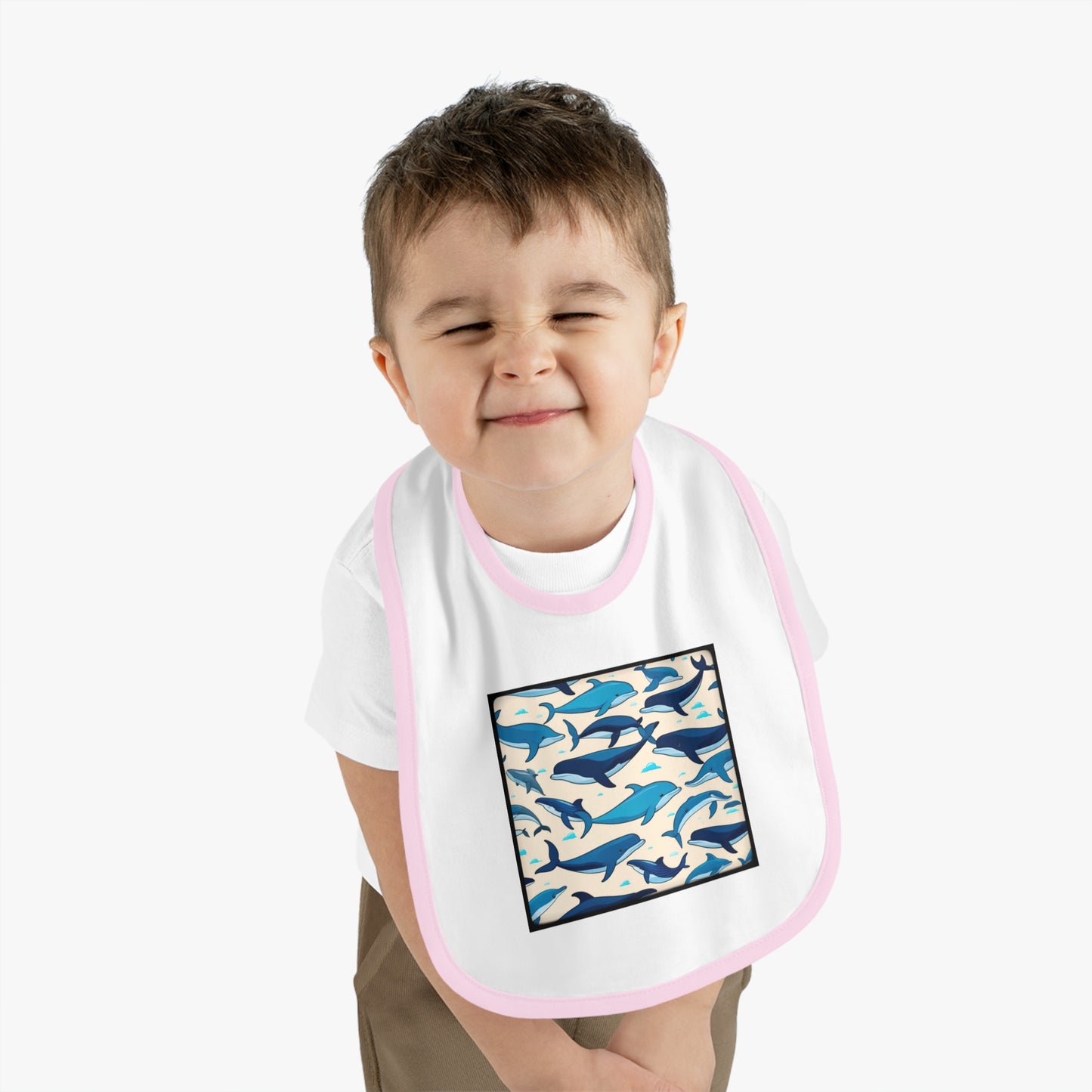 Whales Baby Contrast Trim Jersey Bib