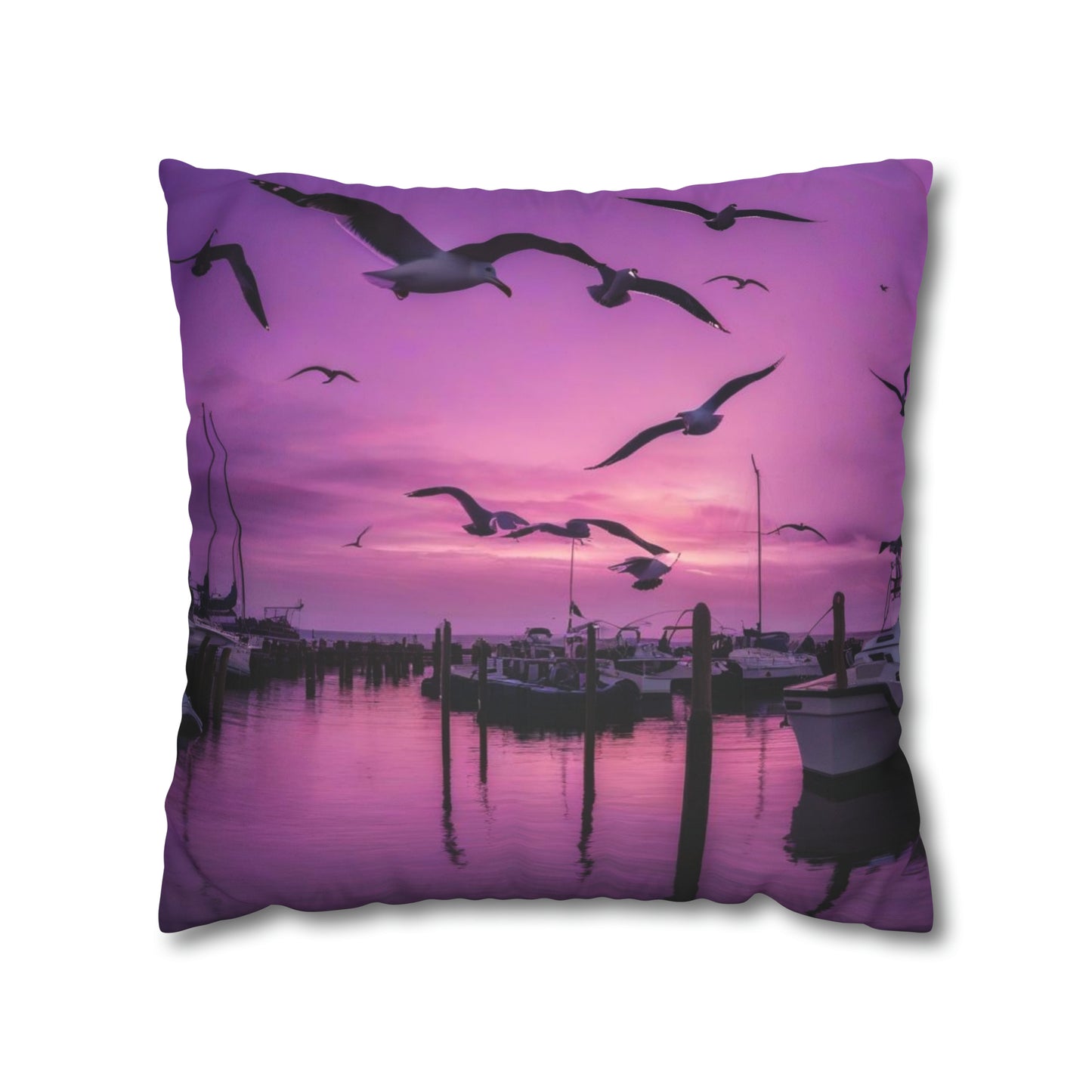 Seagulls in Purple Sky Faux Suede Square Pillowcase