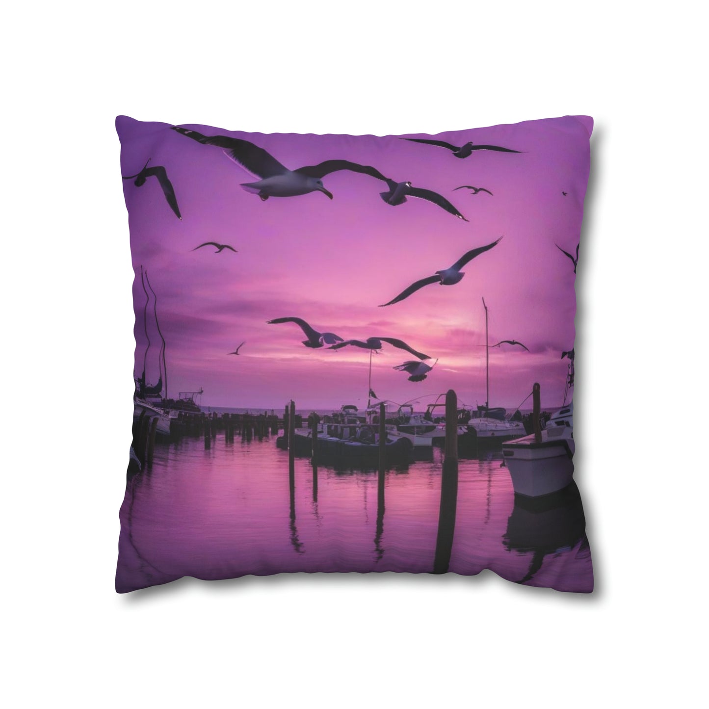 Seagulls in Purple Sky Faux Suede Square Pillowcase