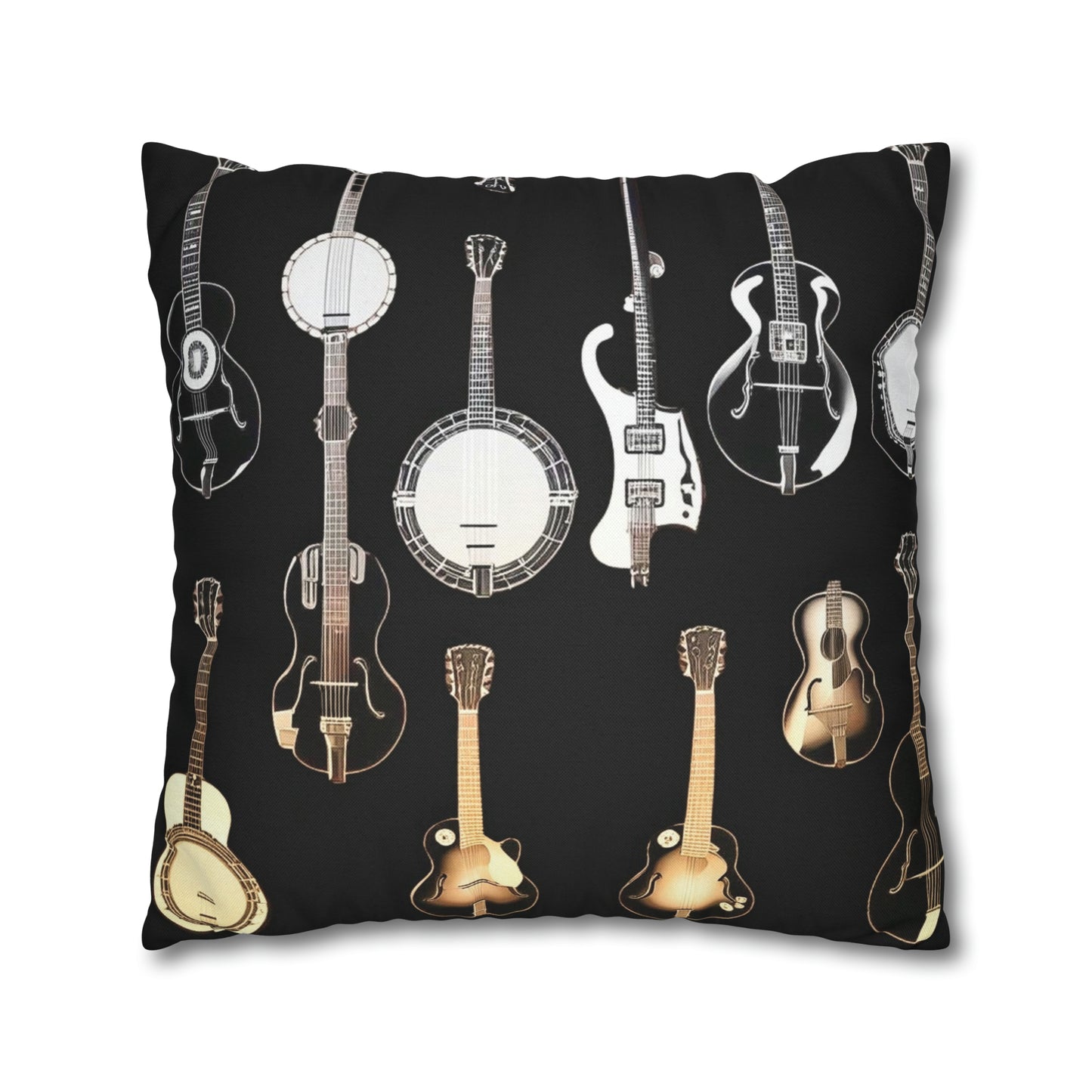 Banjos Guitars Spun Polyester Square Pillowcase