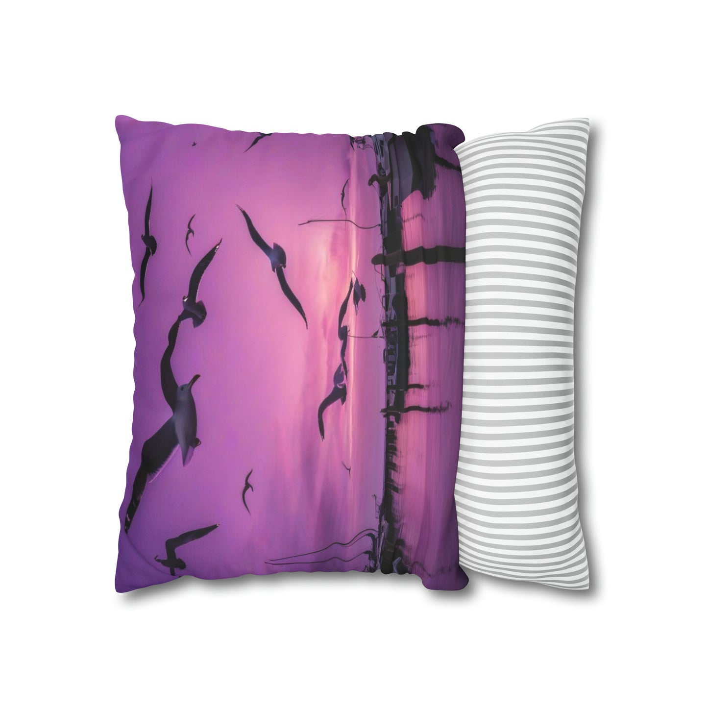 Seagulls in Purple Sky Faux Suede Square Pillowcase