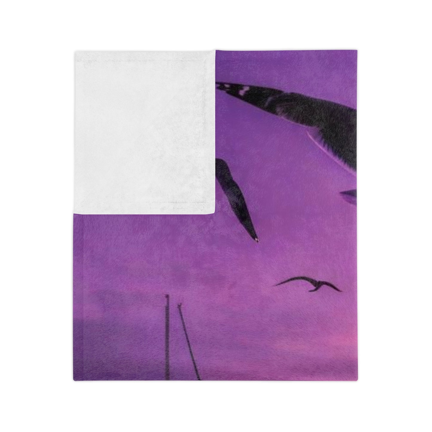 Seagulls Purple Sky Velveteen Microfiber Blanket