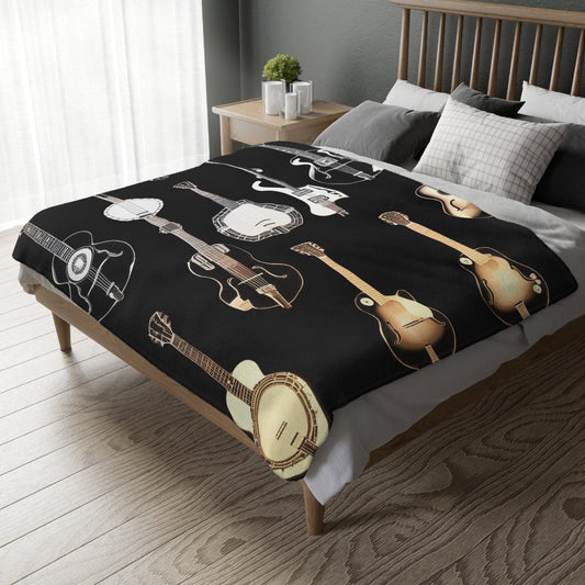 Banjo Guitar Velveteen Microfiber Blanket (Two-sided print)