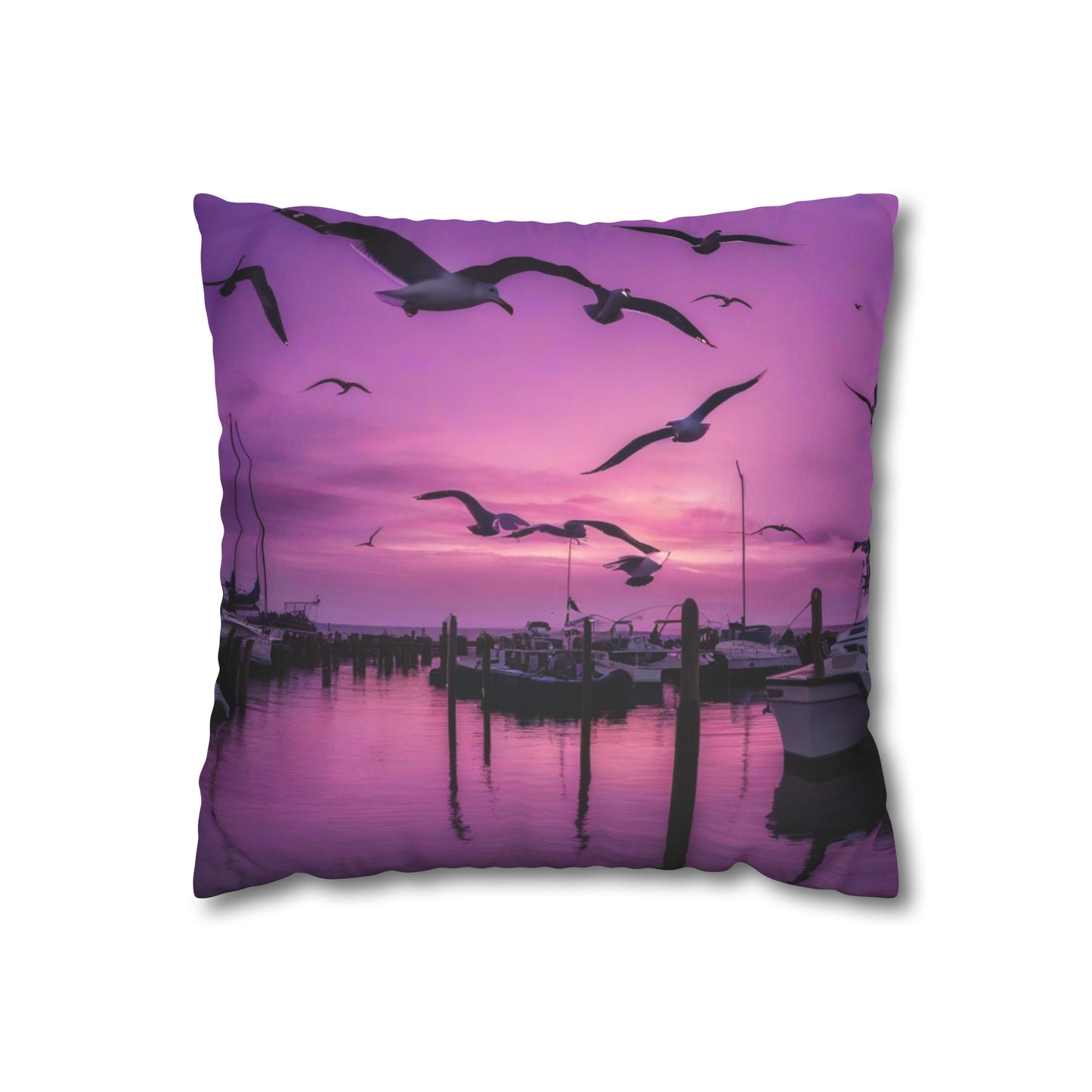 Seagulls in Purple Sky Faux Suede Square Pillowcase